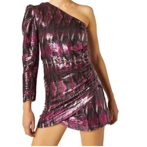 Misa Los Angeles fuchsia, one shoulder sequin dress size xl NWT